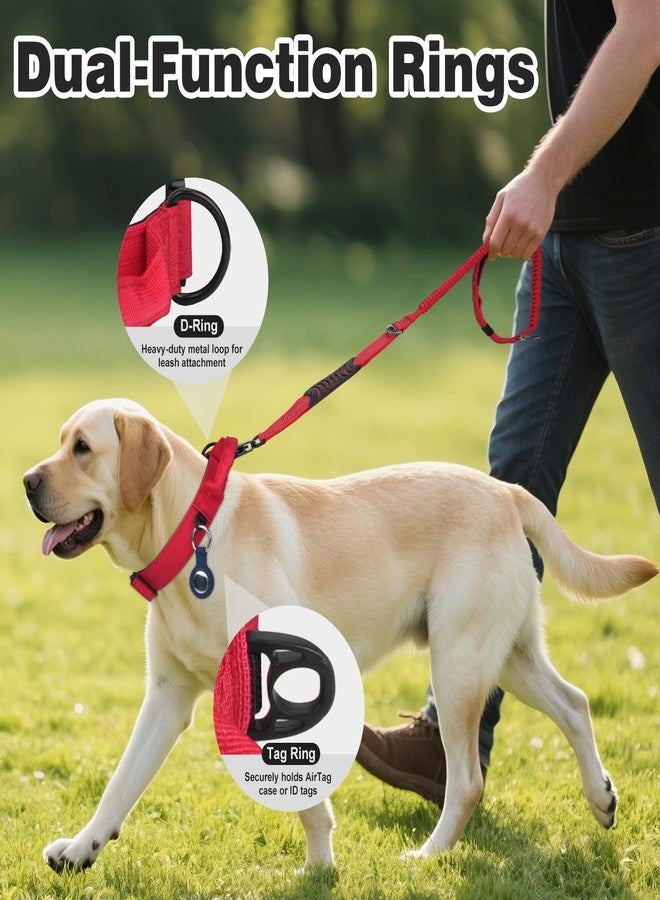 Joytale Heavy Duty Dog Collar with Handle, Adjustable Tactical Military Nylon Collar with Quick Release Metal Buckle for Large Dogs Walking Training, Soft Lining, Dual Rings, AirTag Case, L, Red - Image 3